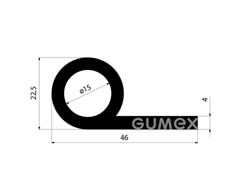 "P" Gummiprofil mit Loch, 46x22,5/4mm, Länge 2500mm, 60°ShA, SBR, -40°C/+70°C, schwarz, 